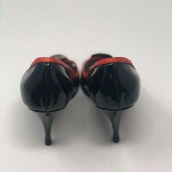 Fendi Black Red Gold Coin Accent Open Toe - Picture 3 of 5